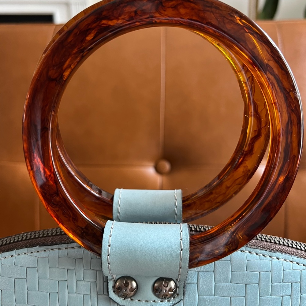 Patricia Nash Meldola Blue Leather Dome Satchel Purse Crossbody - Picture 2 of 11